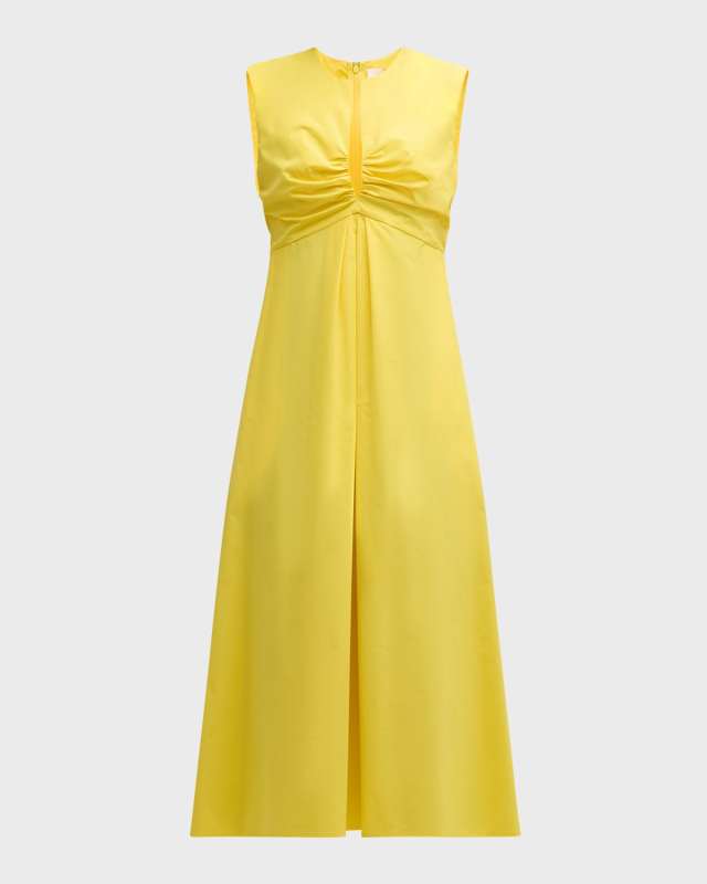 Sleeveless Pleated Cotton Midi Dress